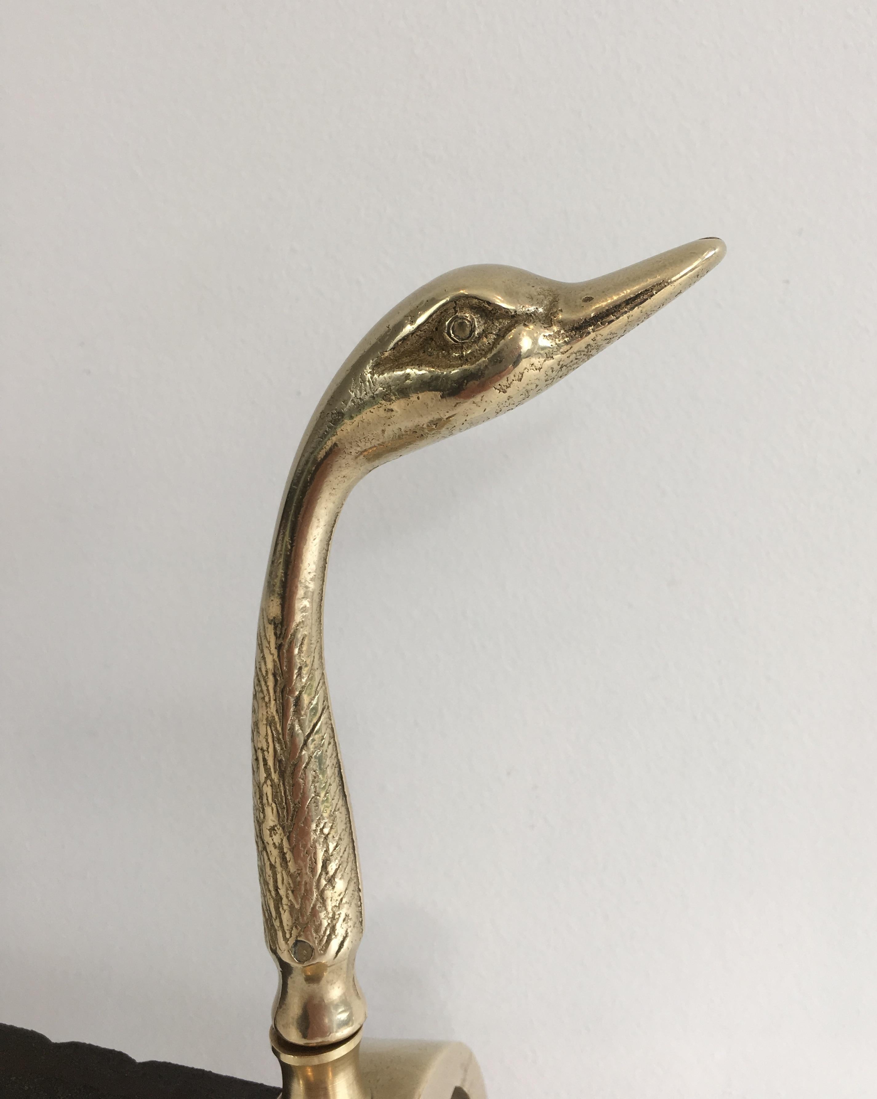 Pair of Neoclassical Andirons in Brass with Duck Heads, French, circa 1960 11