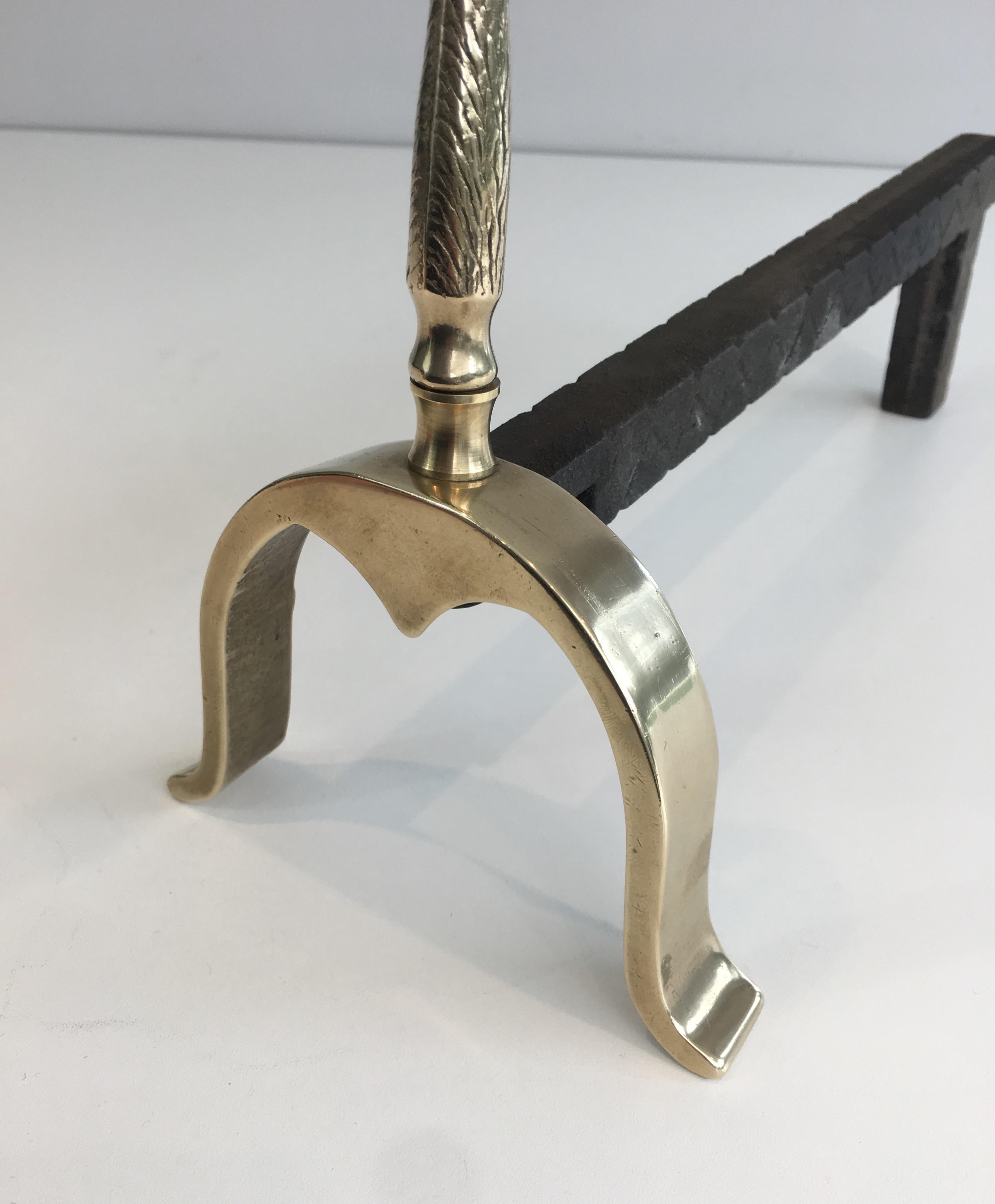 Pair of Neoclassical Andirons in Brass with Duck Heads, French, circa 1960 4