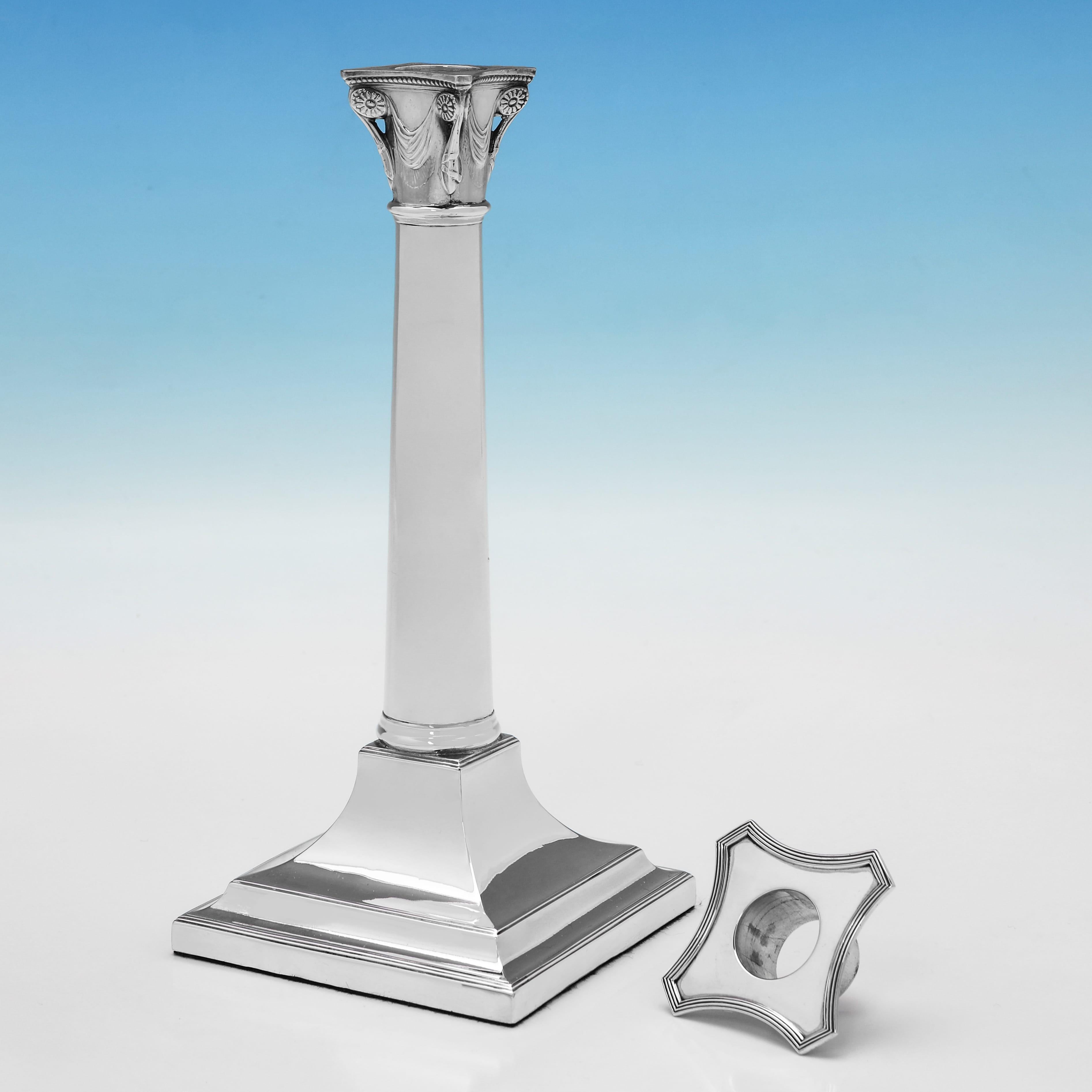 Neoclassical Revival Pair of neoclassical antique sterling silver candlesticks hallmarked in 1921