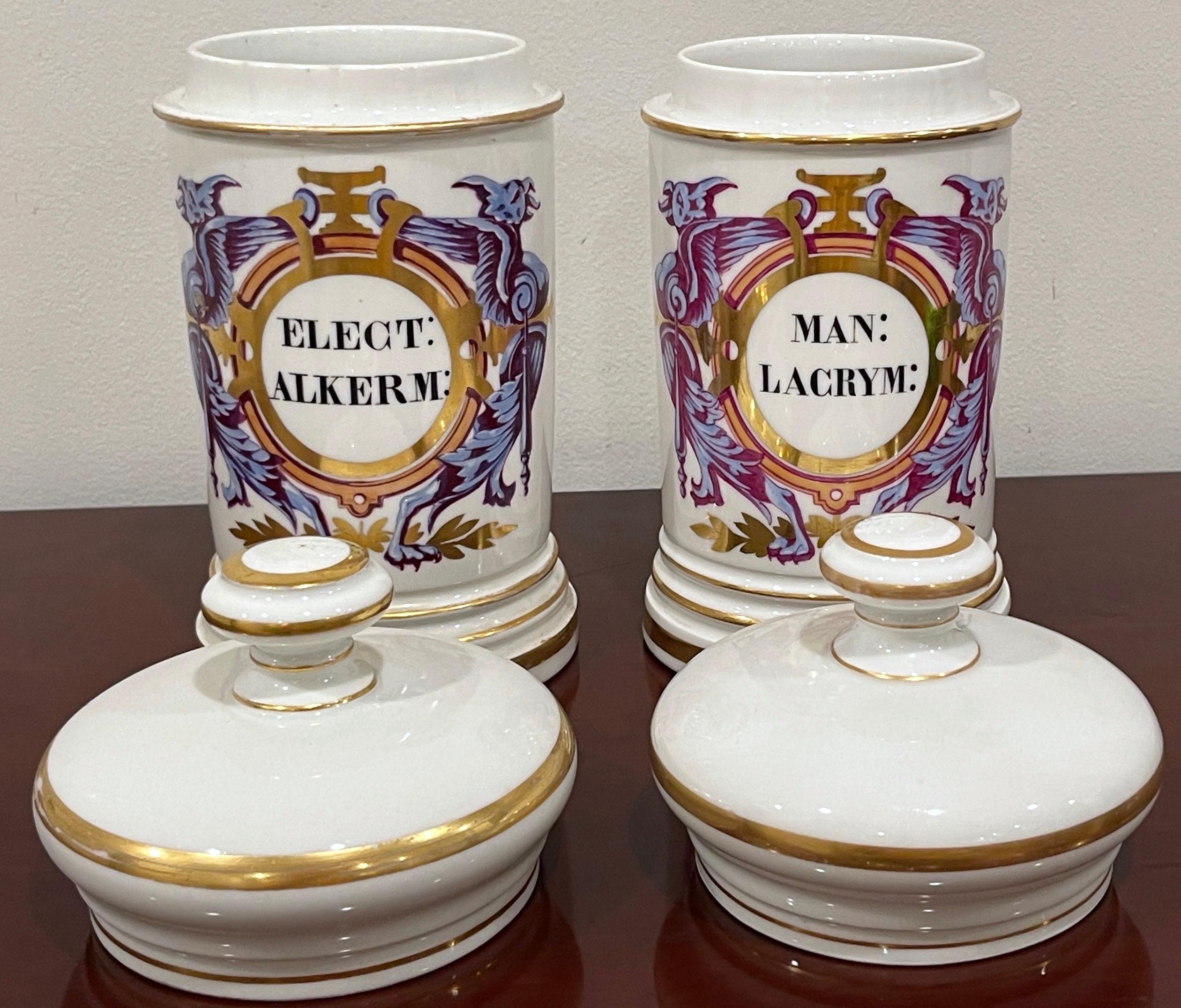 Pair of Neoclassical Apothecary Jars by Maison A Collin Porcelaines & Cristaux For Sale 3