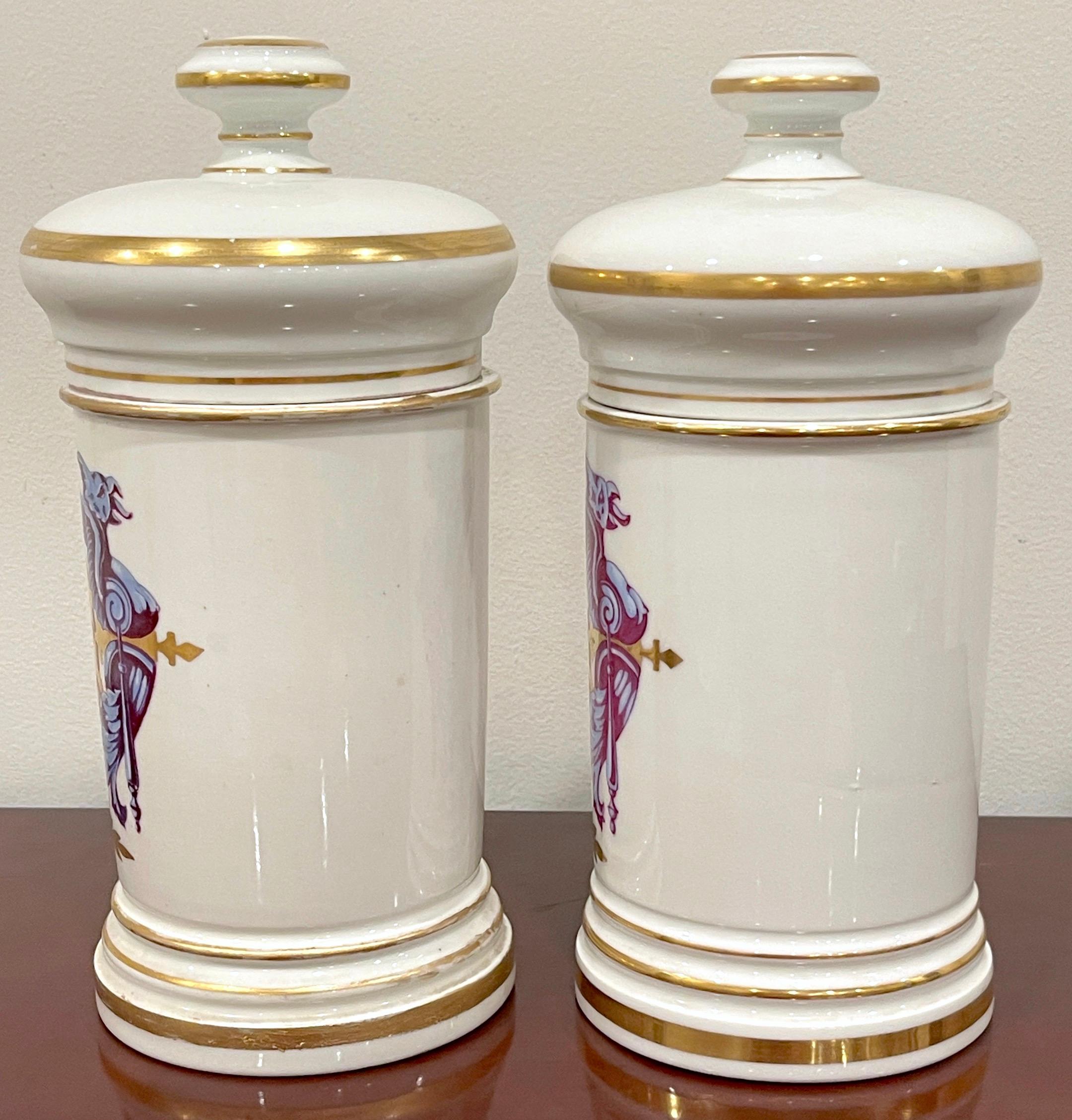 Pair of Neoclassical Apothecary Jars by Maison A Collin Porcelaines & Cristaux For Sale 1