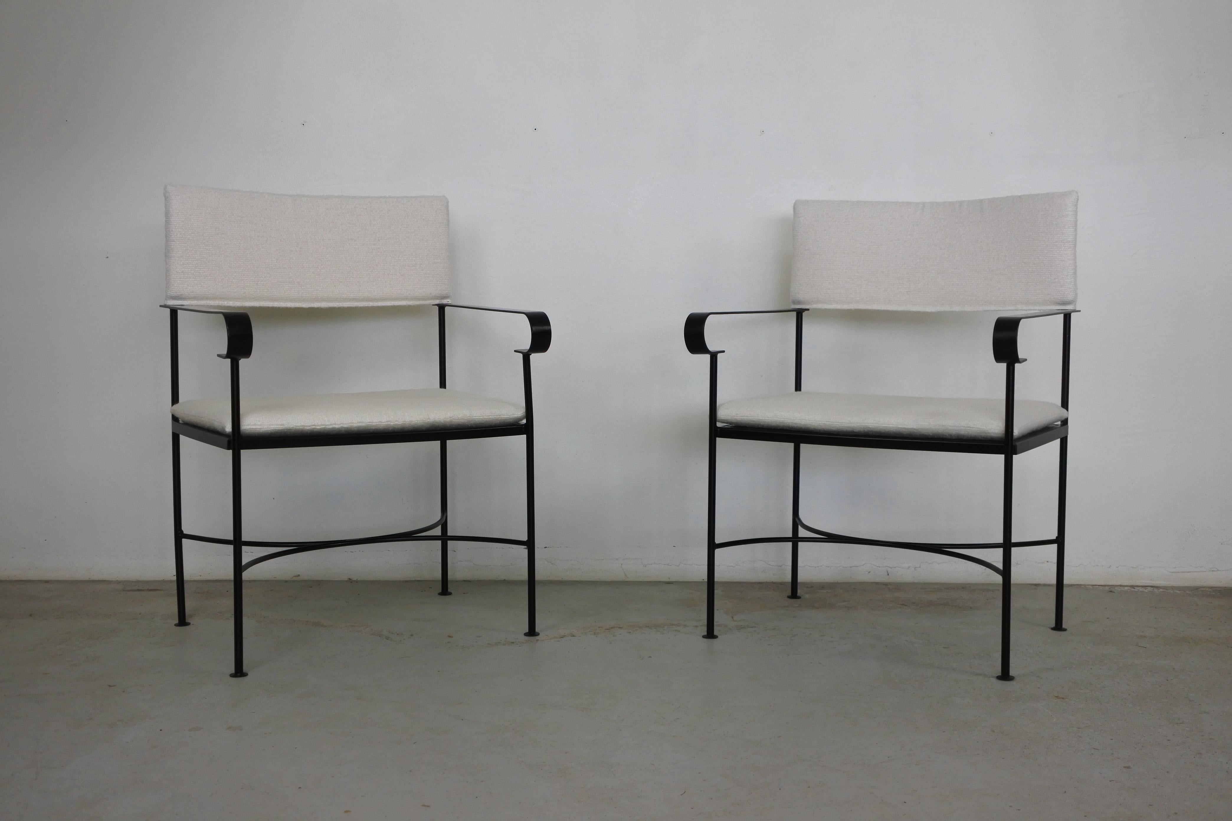 French Pair of Neoclassical Armchairs in Black Lacquered Metal, France, 1950s