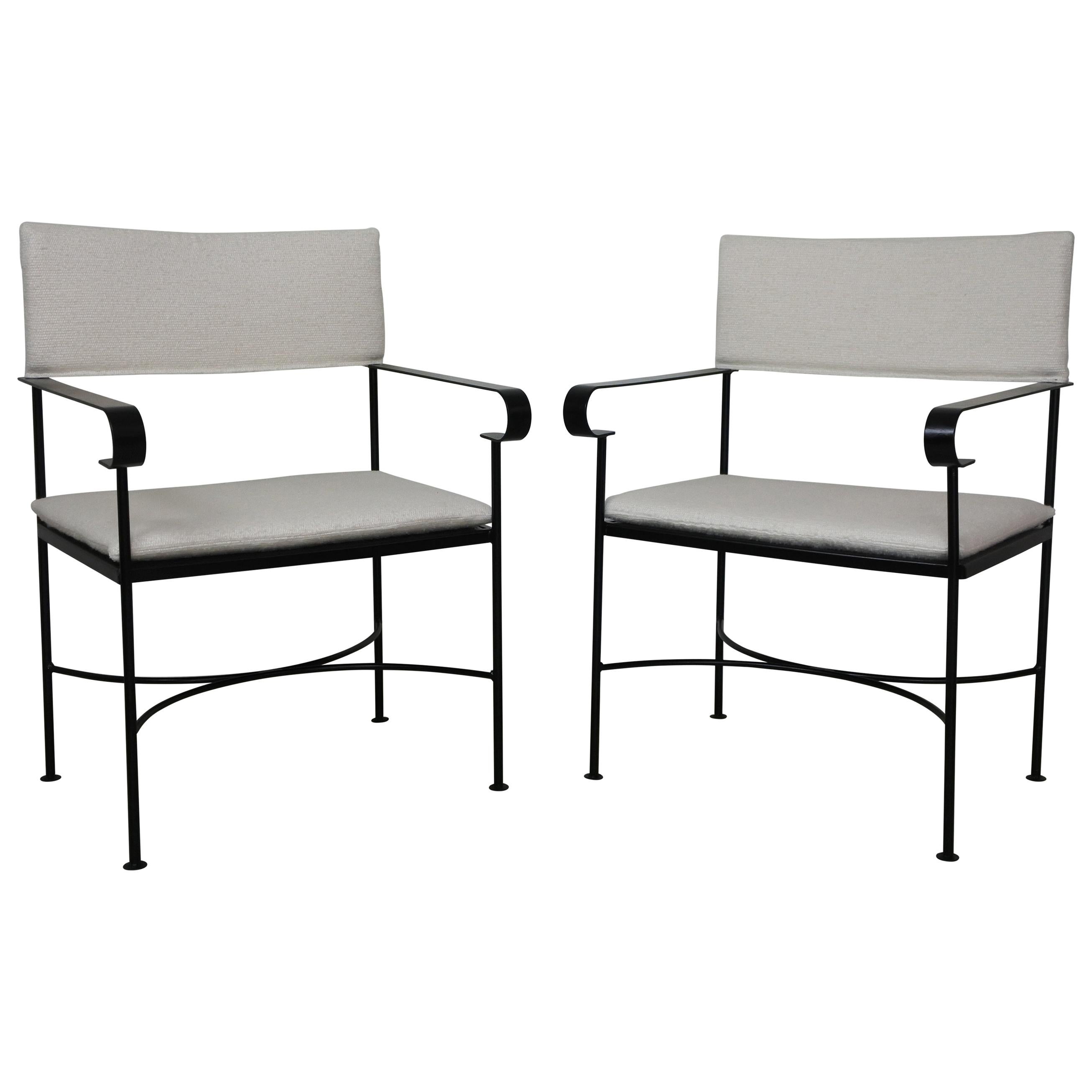 Pair of Neoclassical Armchairs in Black Lacquered Metal, France, 1950s