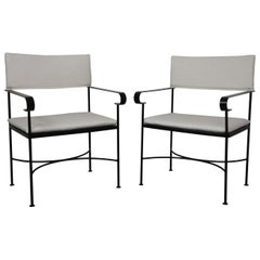 Pair of Neoclassical Armchairs in Black Lacquered Metal, France, 1950s