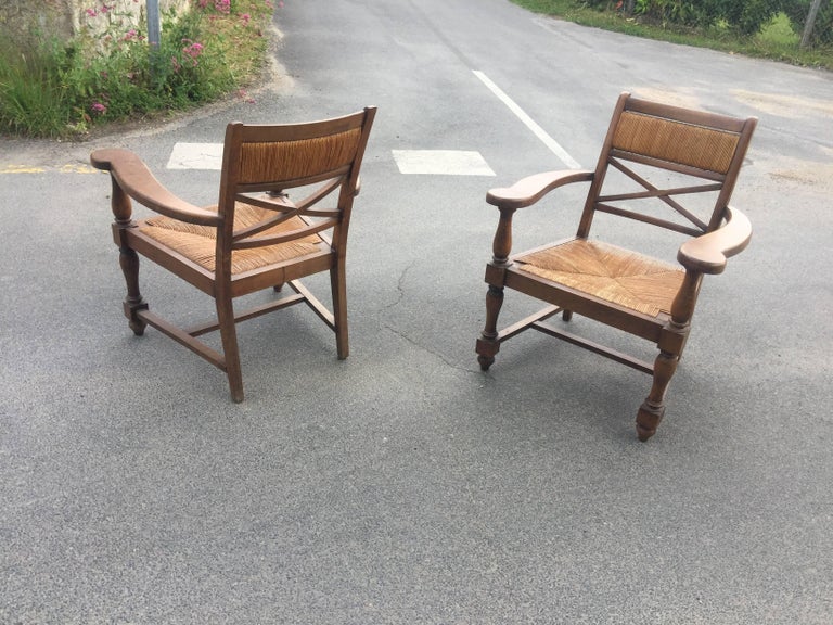 Mid-Century Modern Pair of Neoclassical Armchairs in the Style of André Arbus, circa 1940 For Sale