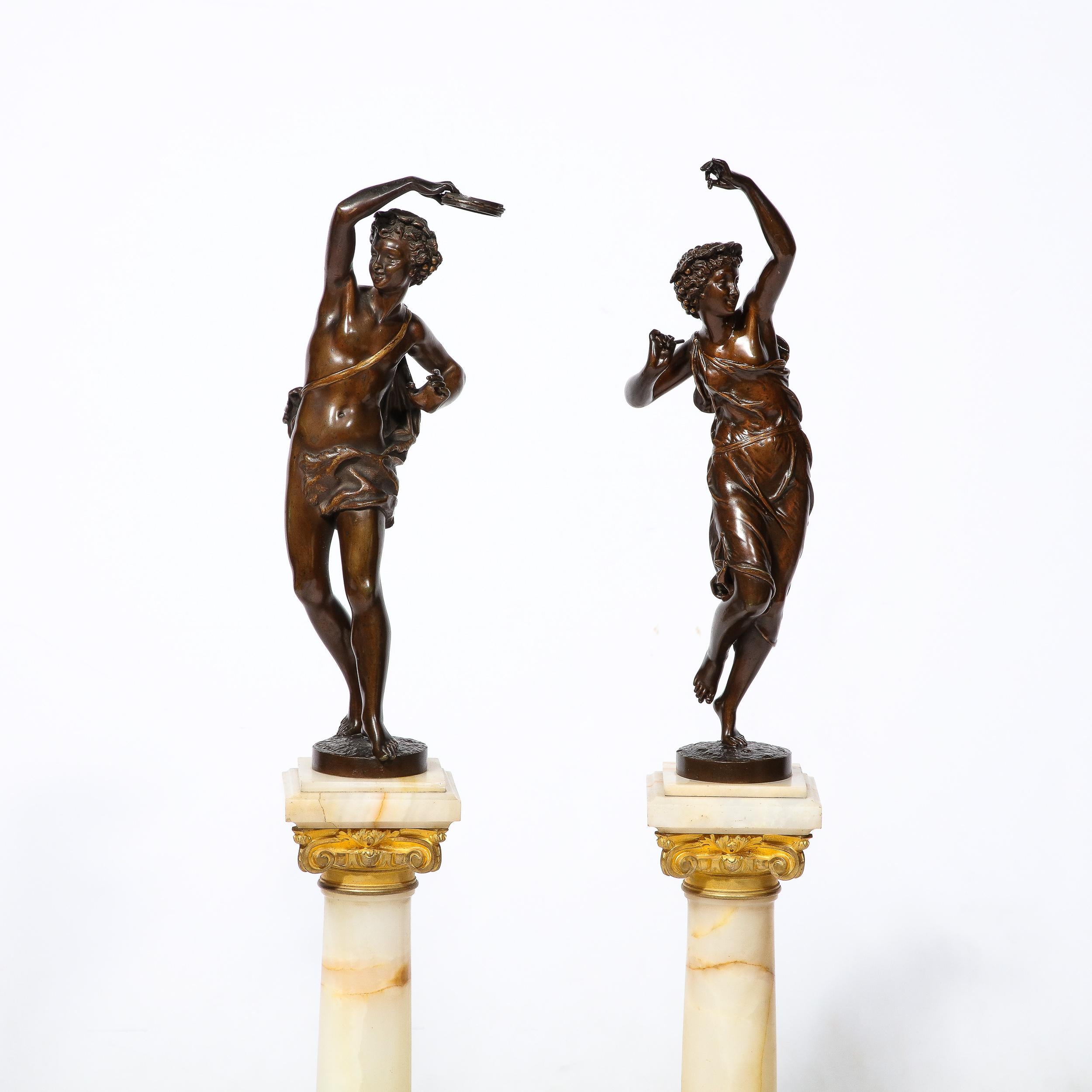 French Pair of Neoclassical Bacchantes Sculptures in Bronze signed Ernest Rancoulet For Sale