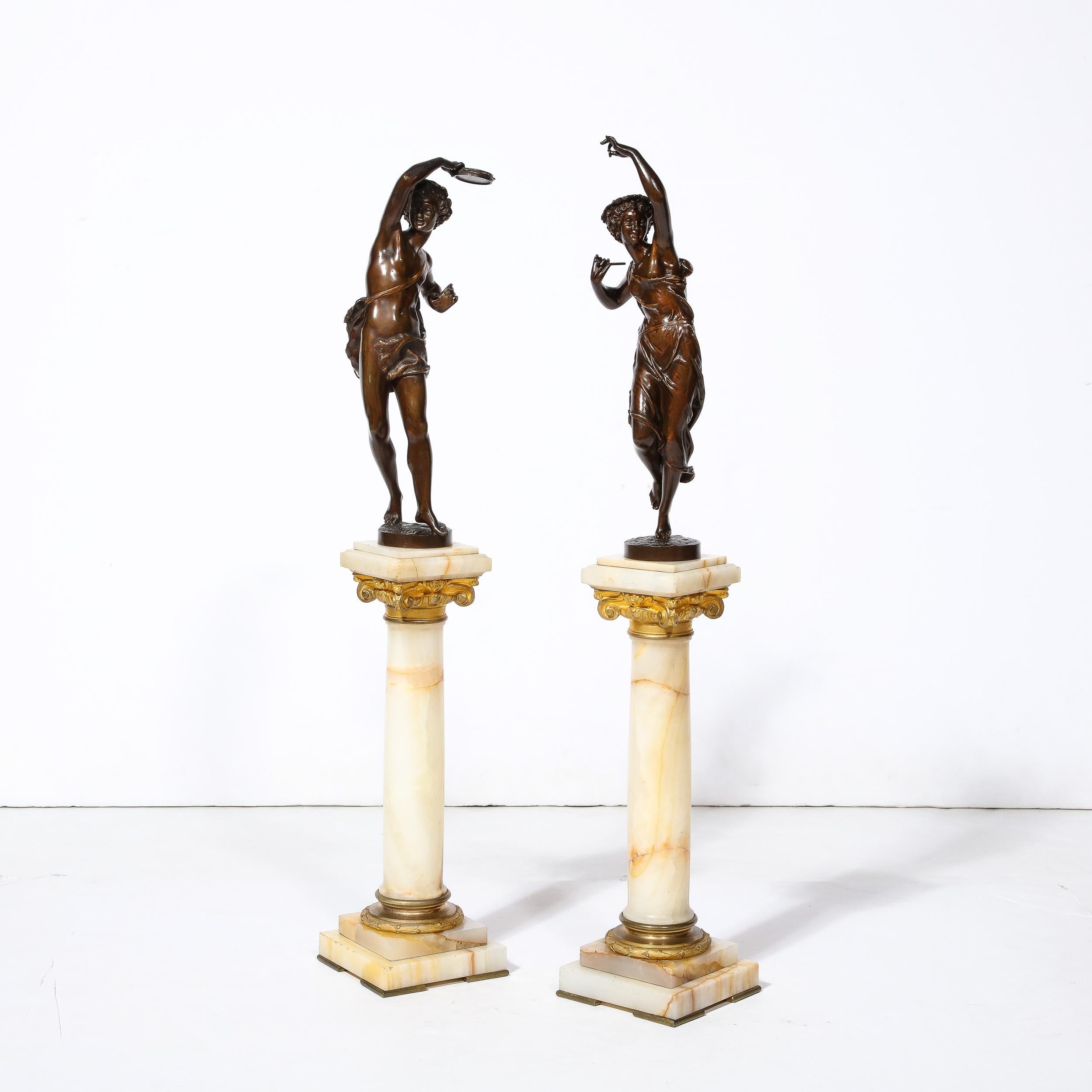 Pair of Neoclassical Bacchantes Sculptures in Bronze signed Ernest Rancoulet For Sale 3