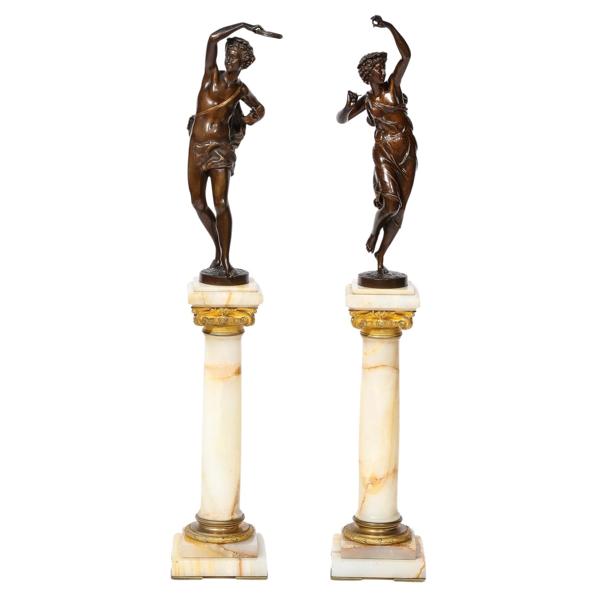 Pair of Neoclassical Bacchantes Sculptures in Bronze signed Ernest Rancoulet For Sale