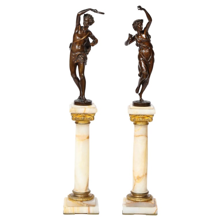 Pair of Neoclassical Bacchantes Sculptures in Bronze signed Ernest Rancoulet  For Sale at 1stDibs