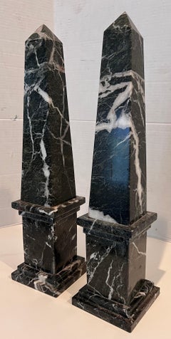 Pair of Neoclassical Black Marble Obelisks