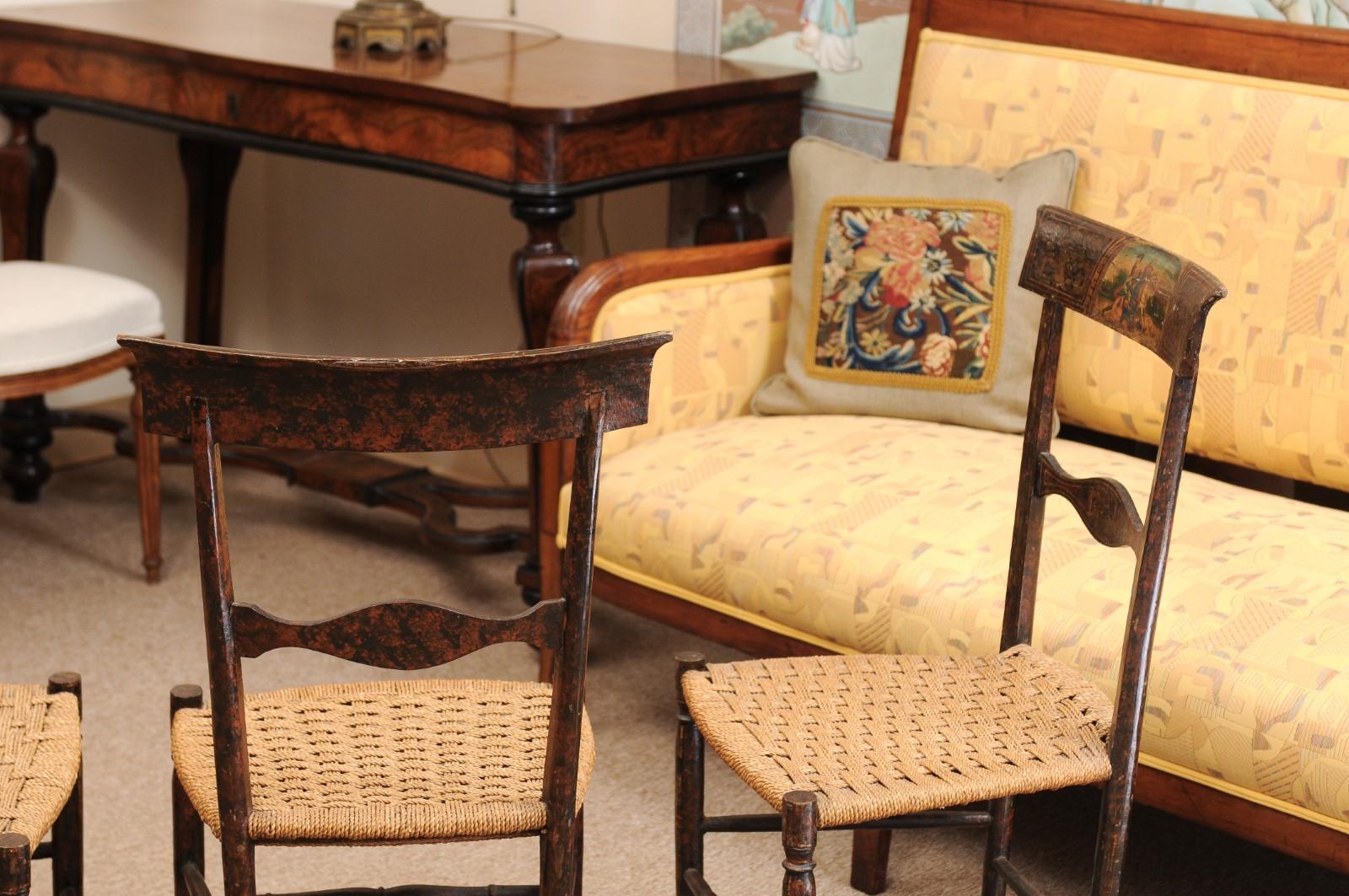 Pair of Neoclassical Black Painted Side Chairs with Woven Seats, Italy ca. 1790 For Sale 5