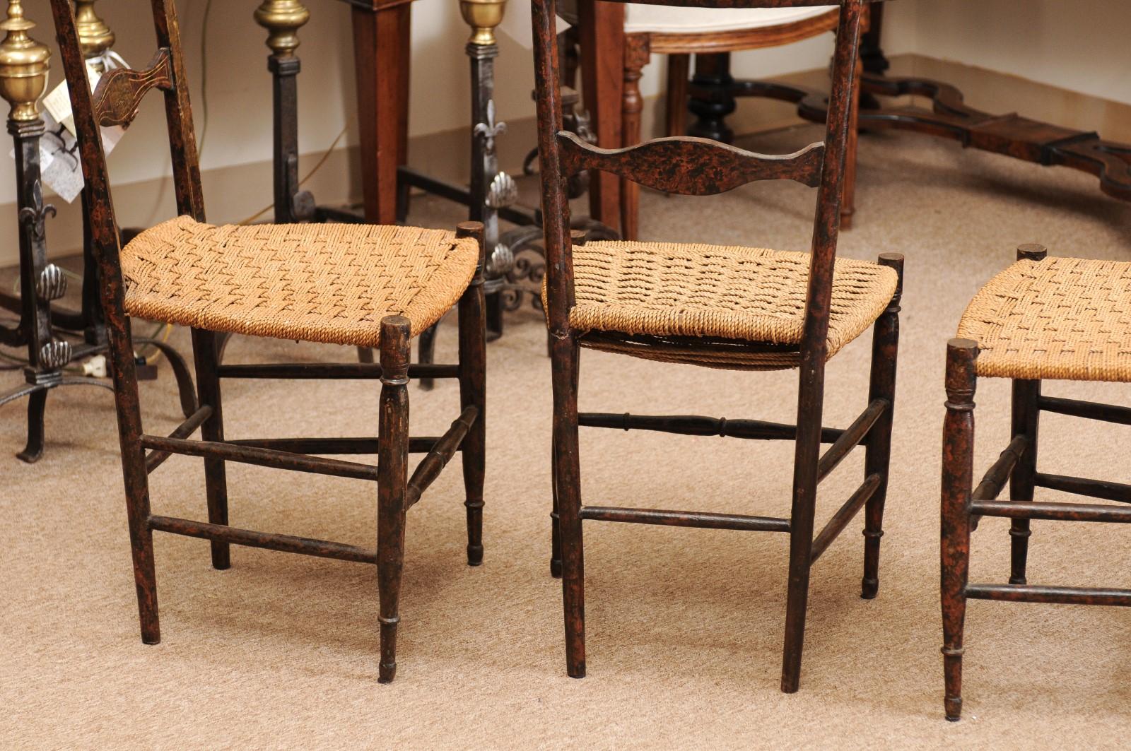 Pair of Neoclassical Black Painted Side Chairs with Woven Seats, Italy ca. 1790 For Sale 7