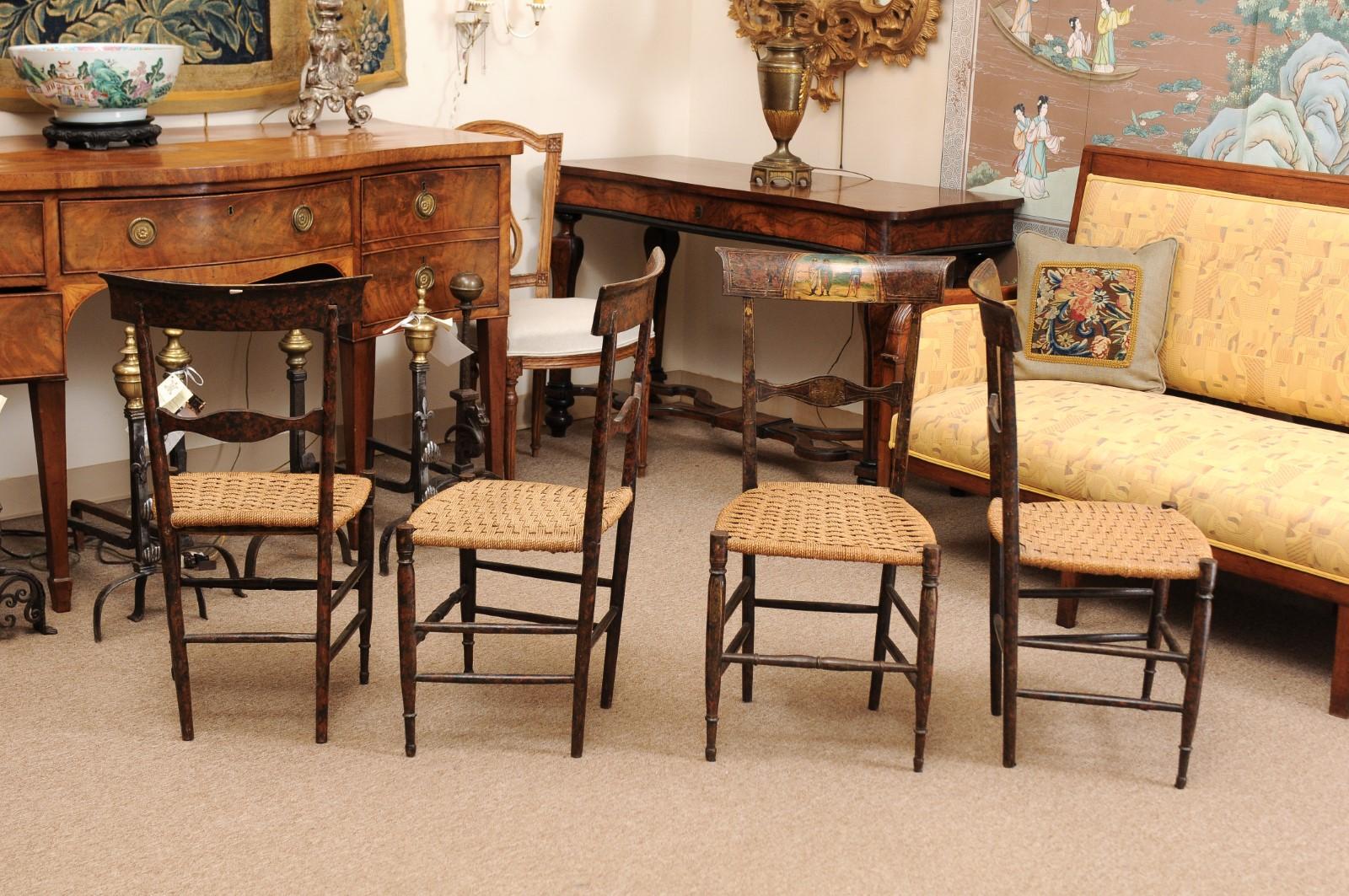 Pair of Neoclassical Black Painted Side Chairs with Woven Seats, Italy ca. 1790 For Sale 8