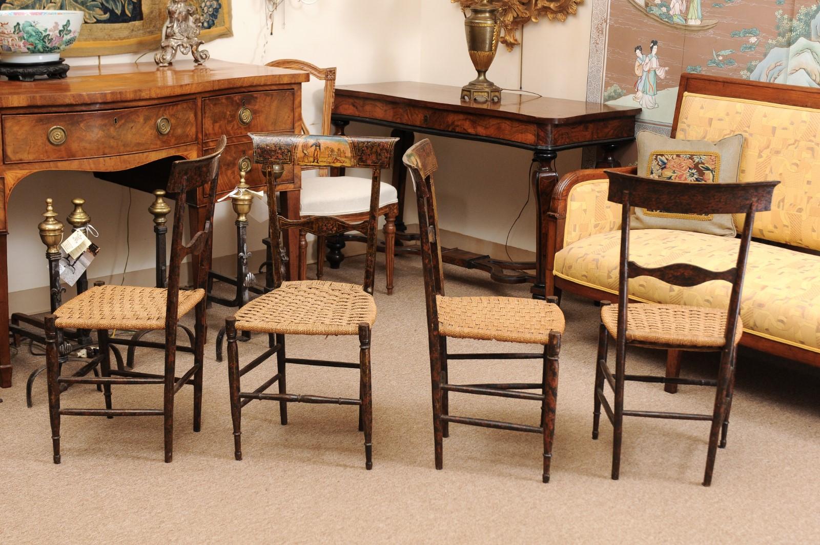 Pair of Neoclassical Black Painted Side Chairs with Woven Seats, Italy ca. 1790 For Sale 9