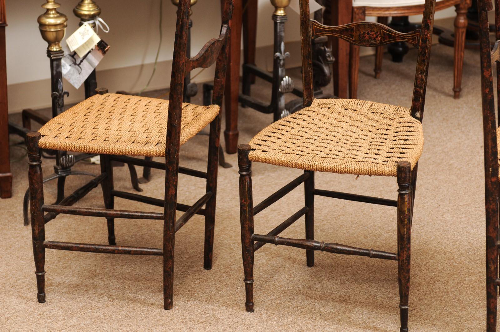 Pair of Neoclassical Black Painted Side Chairs with Woven Seats, Italy ca. 1790 For Sale 10