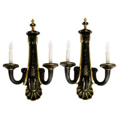 Pair of Neoclassical Black Patinated Bronze Sconces
