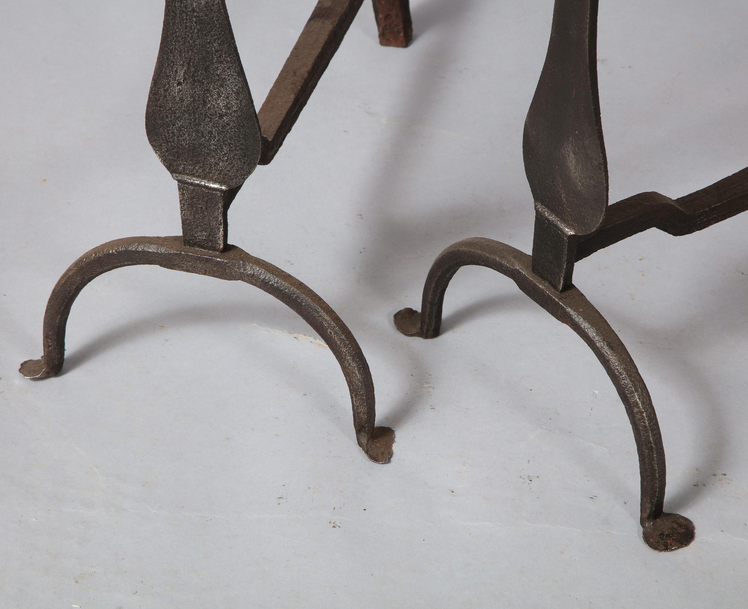 19th Century Pair of Neoclassical Brass and Iron Andirons