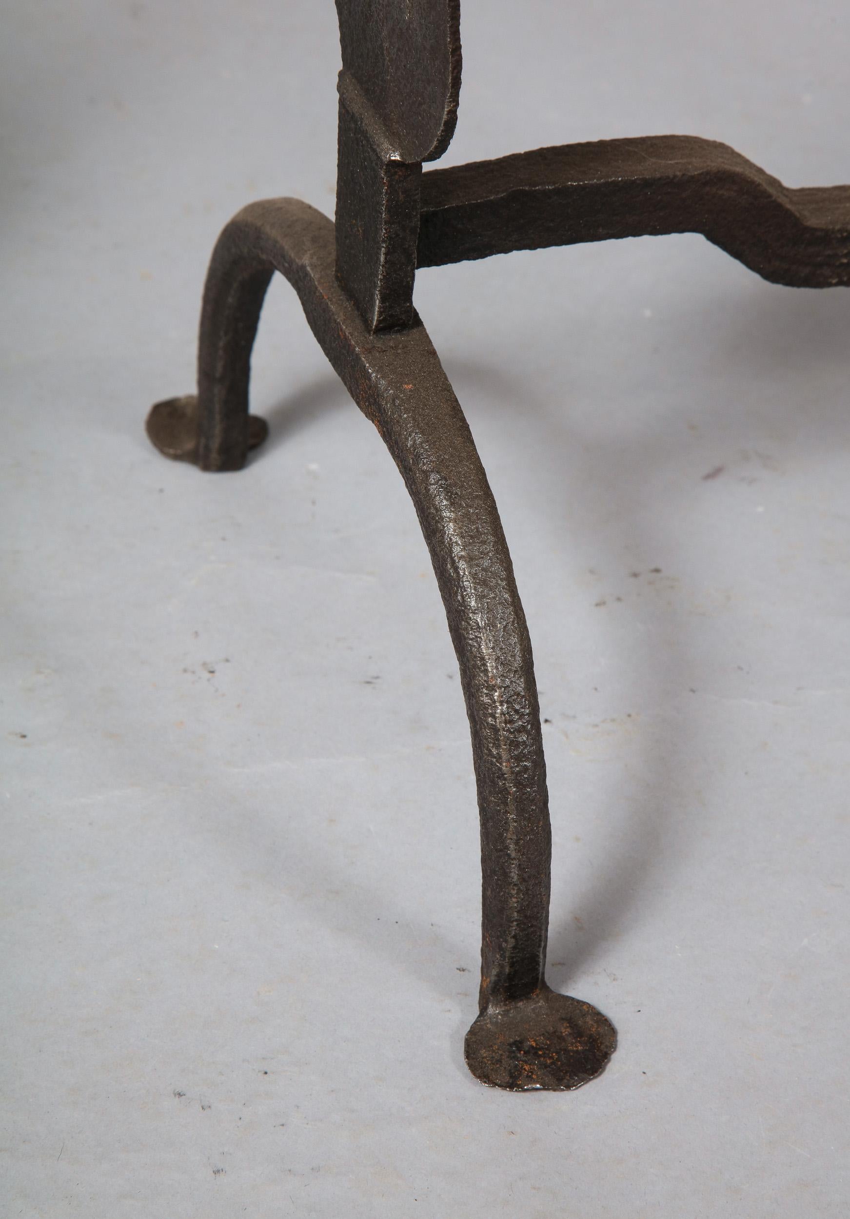 Wrought Iron Pair of Neoclassical Brass and Iron Andirons