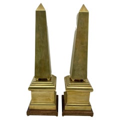 Pair of Neoclassical Brass and Mahogany Obelisks