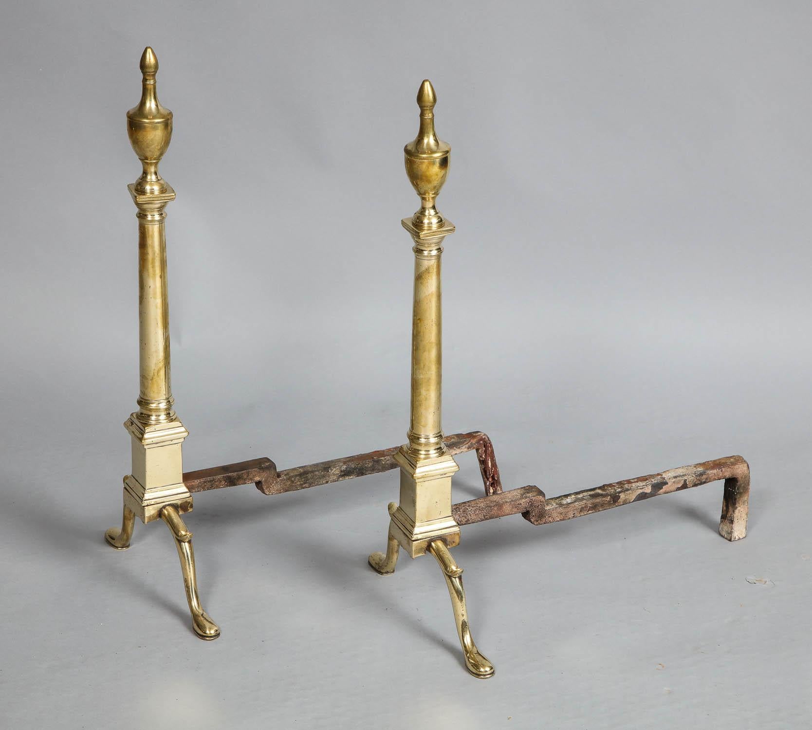 Adam Style Pair of Neoclassical Brass Andirons