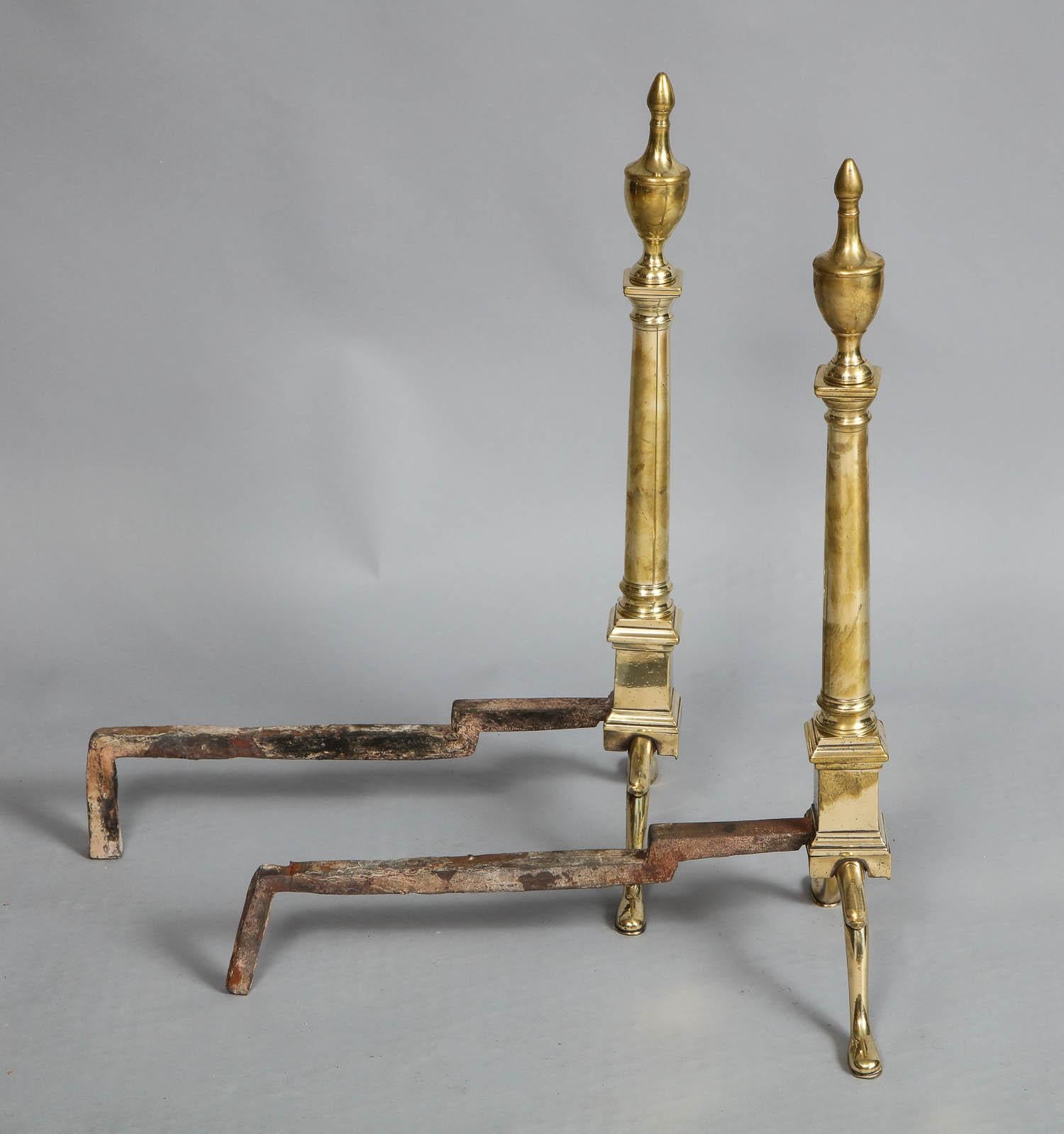 American Pair of Neoclassical Brass Andirons