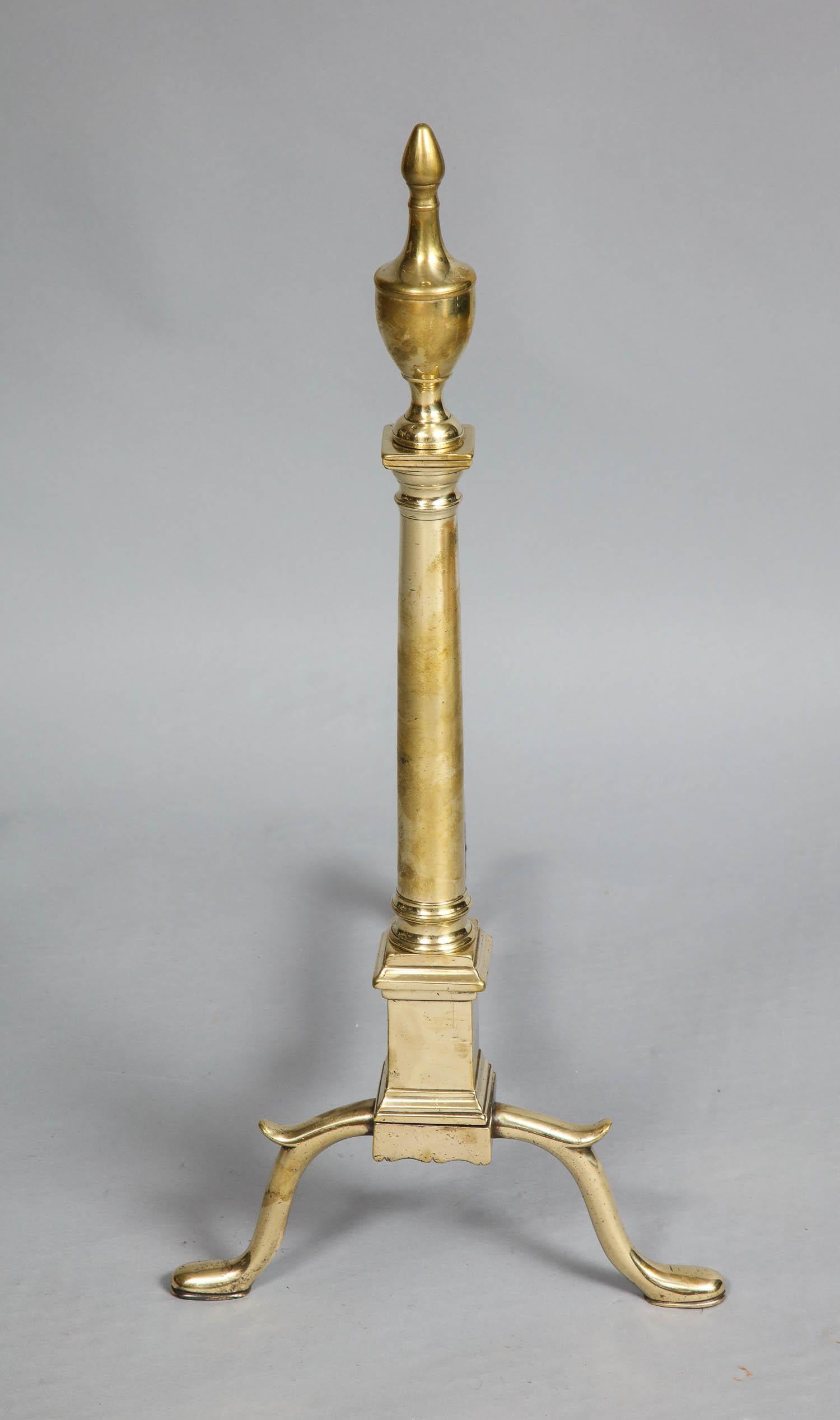 18th Century Pair of Neoclassical Brass Andirons