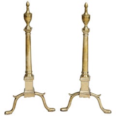 Pair of Neoclassical Brass Andirons