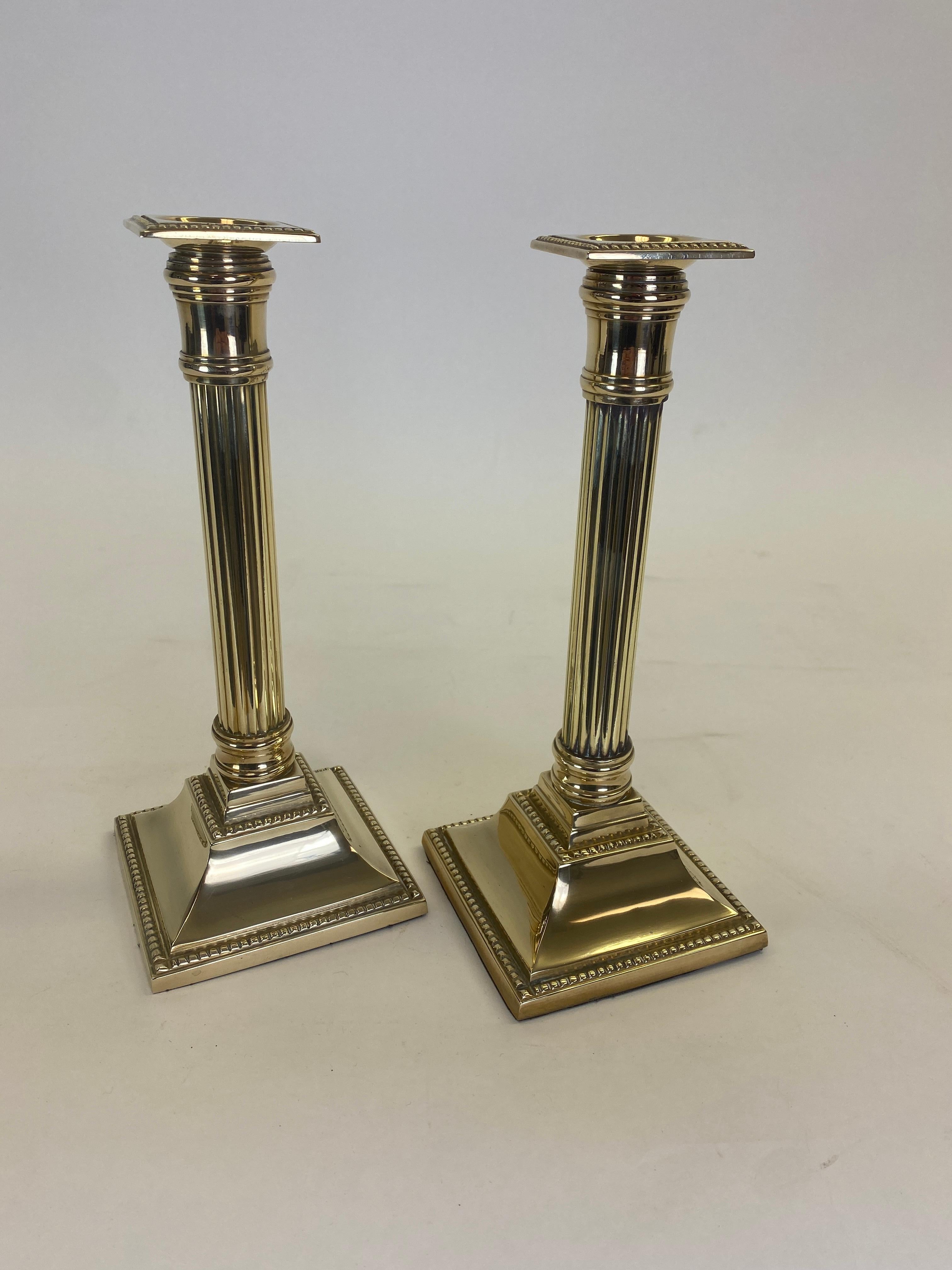 Pair of NeoClassical Brass Candlesticks  For Sale 4