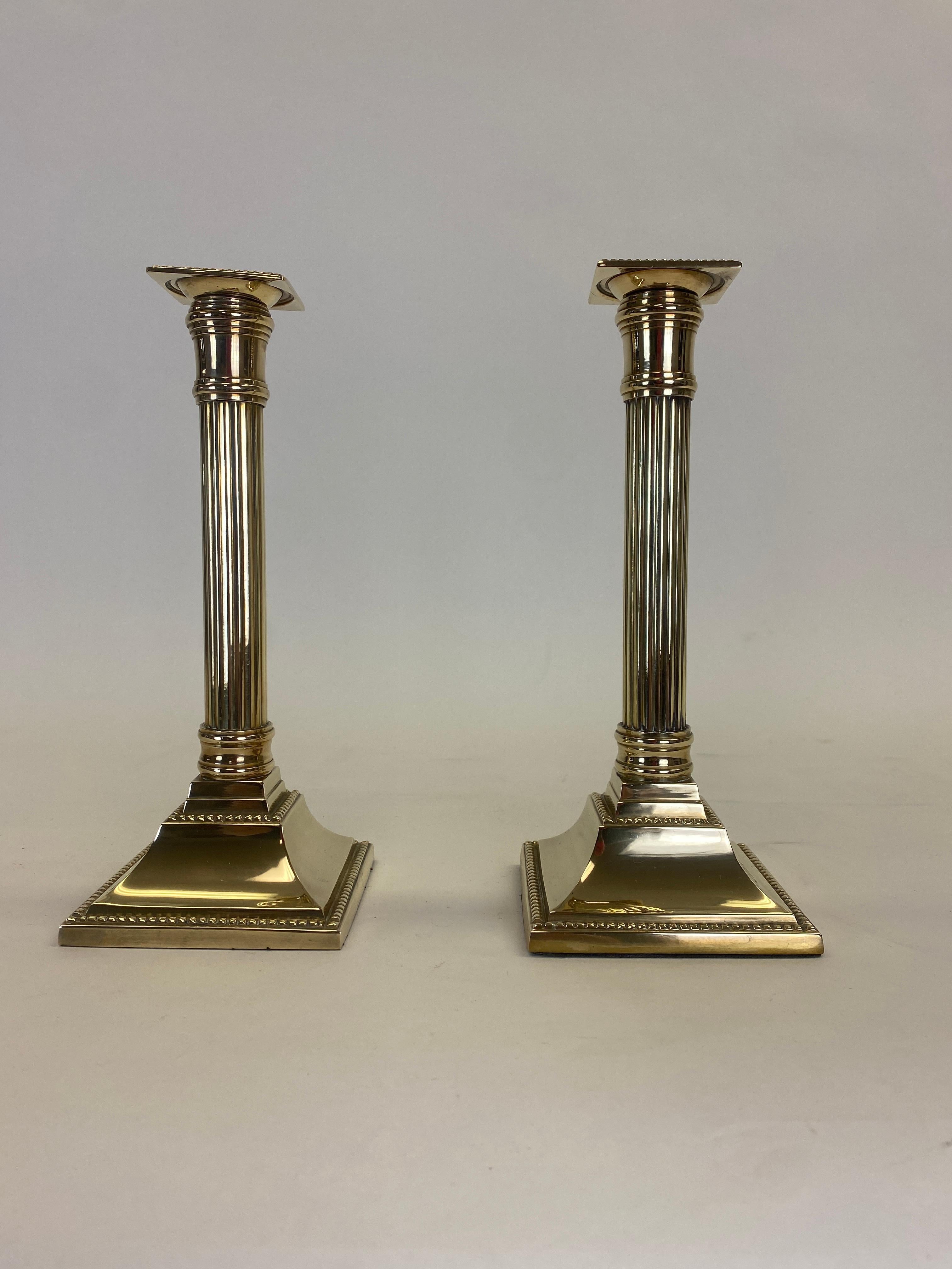 Neoclassical Pair of NeoClassical Brass Candlesticks  For Sale
