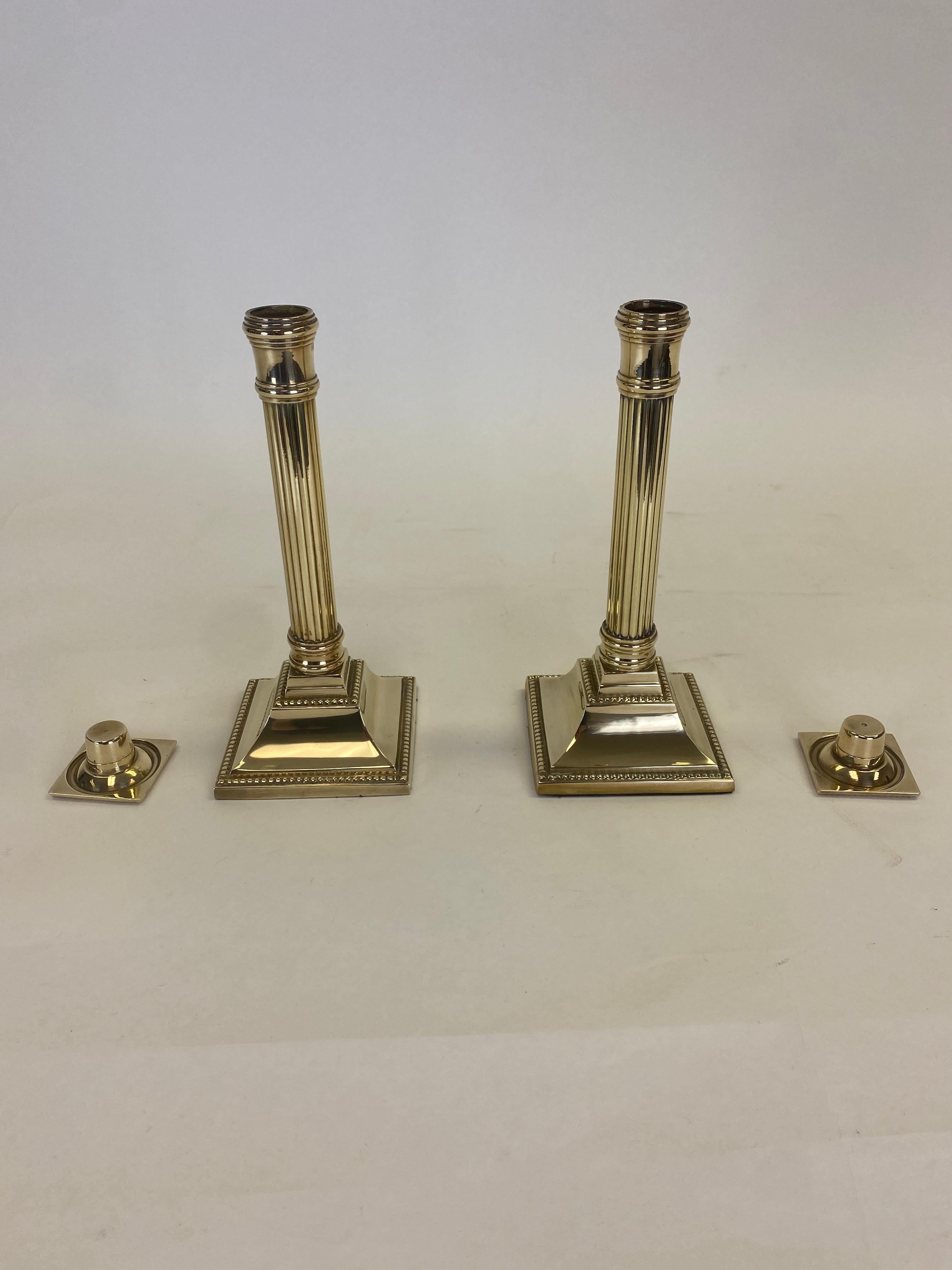American Pair of NeoClassical Brass Candlesticks  For Sale
