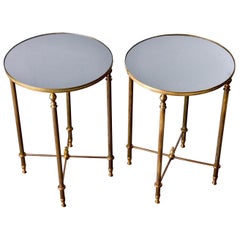 Pair of Neoclassical Brass Frame Mirror Top Tables