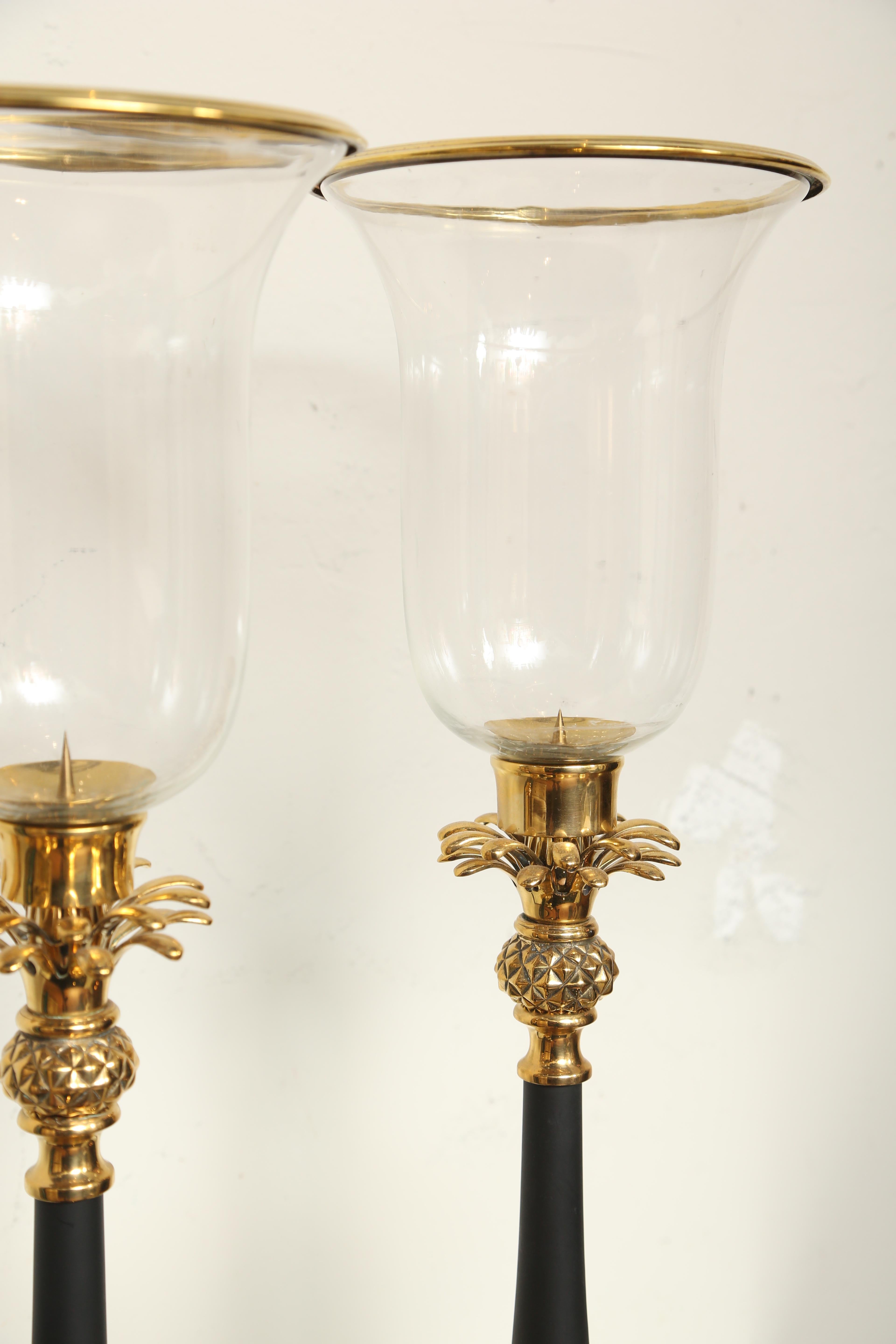 20th Century Pair of Neoclassical Brass Pineapple Hurricanes