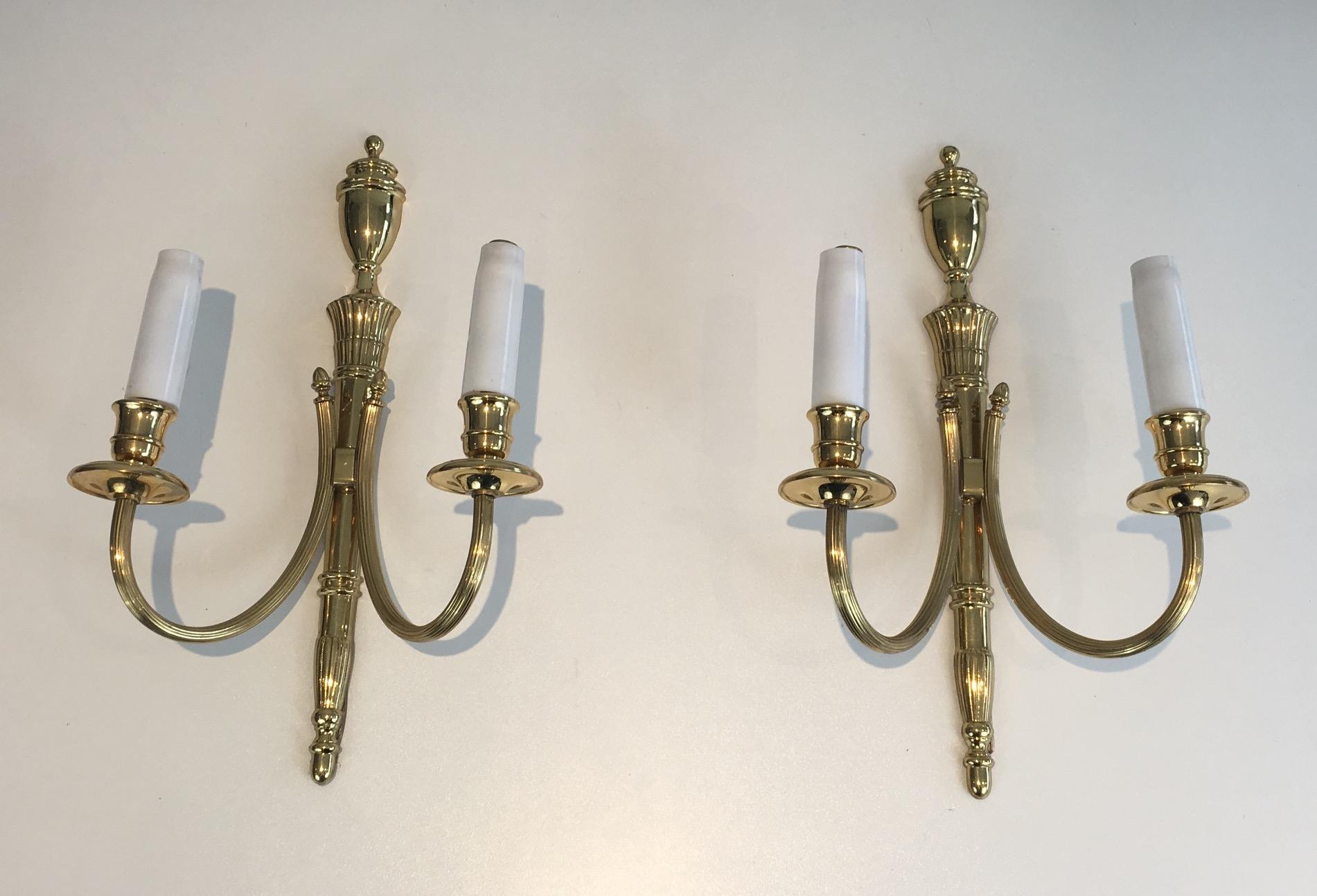 Pair of Neoclassical Brass Sconces, circa 1970 2