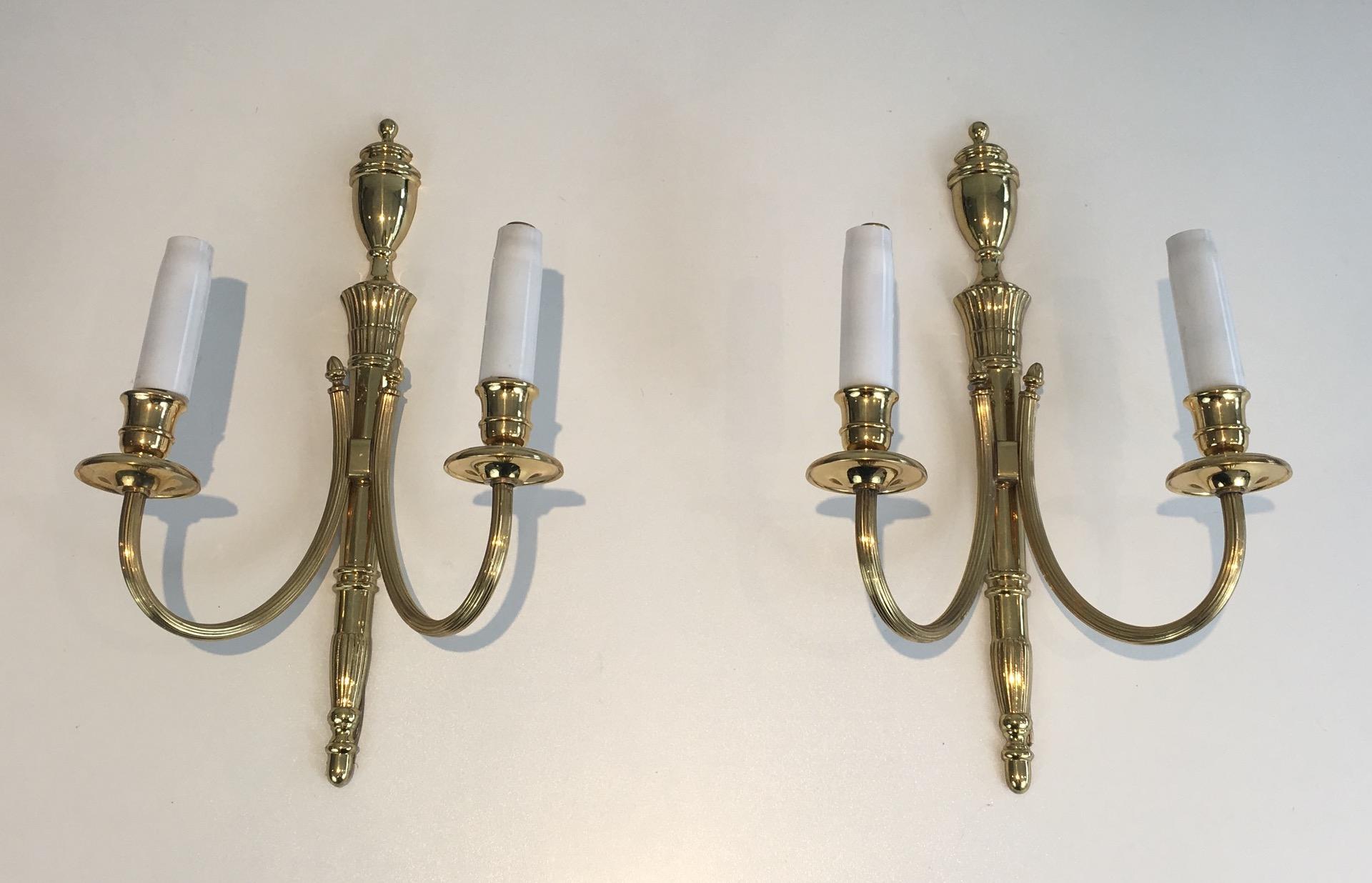 Pair of Neoclassical Brass Sconces, circa 1970 6