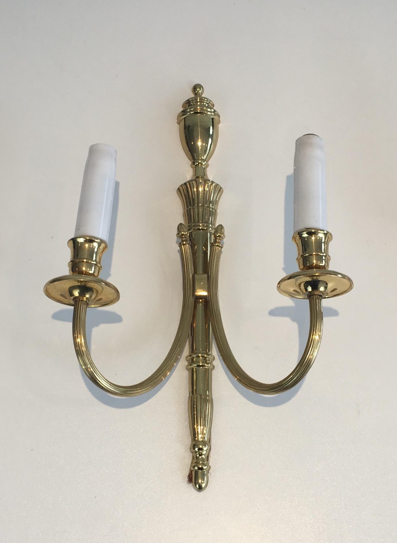 French Pair of Neoclassical Brass Sconces, circa 1970