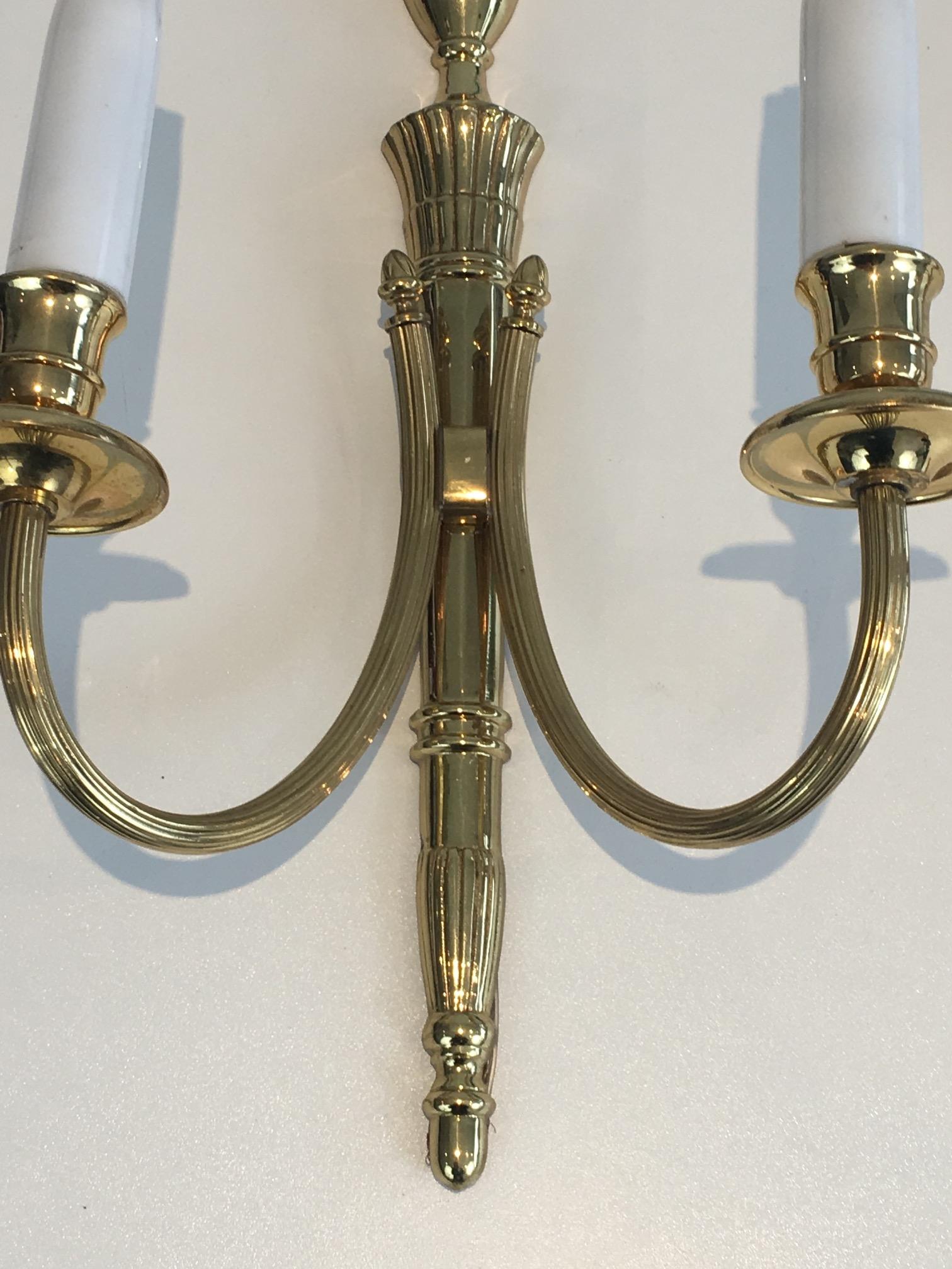 Pair of Neoclassical Brass Sconces, circa 1970 In Good Condition In Marcq-en-Barœul, Hauts-de-France