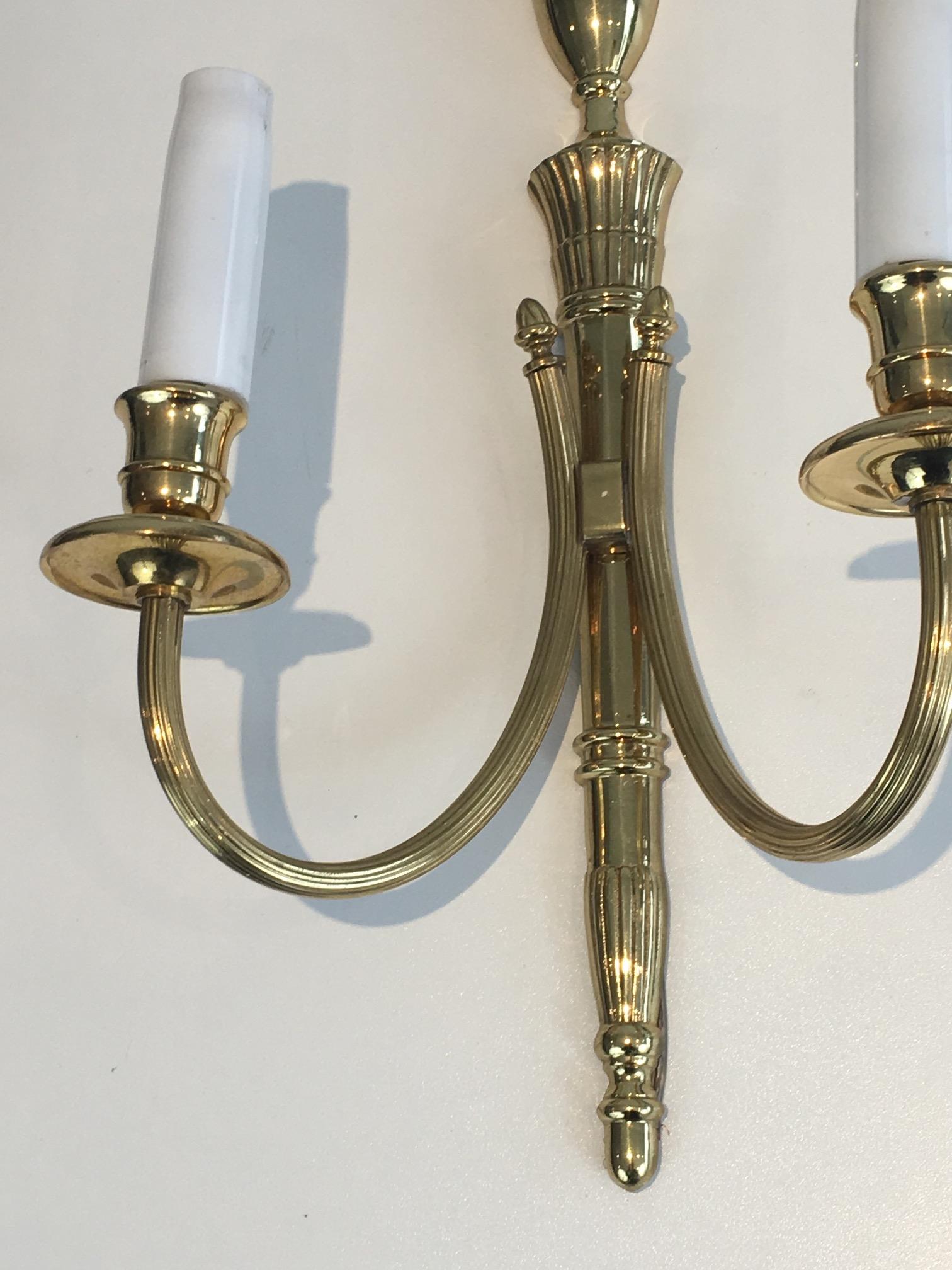 Late 20th Century Pair of Neoclassical Brass Sconces, circa 1970