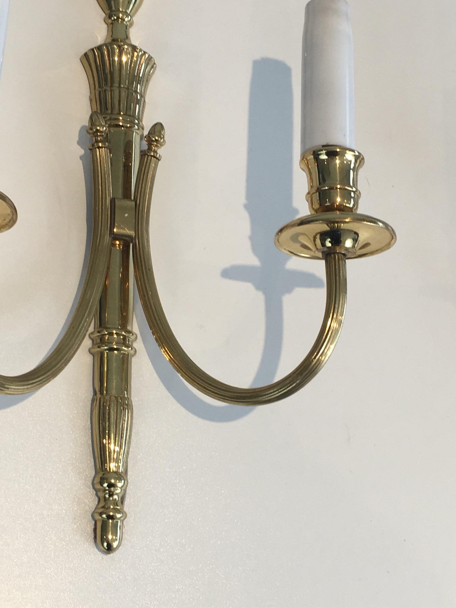Pair of Neoclassical Brass Sconces, circa 1970 1