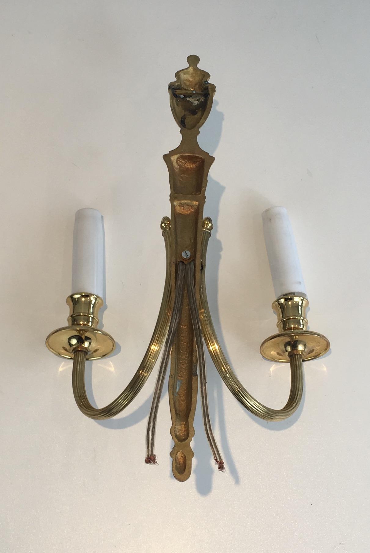 Pair of Neoclassical Brass Sconces, circa 1970 2