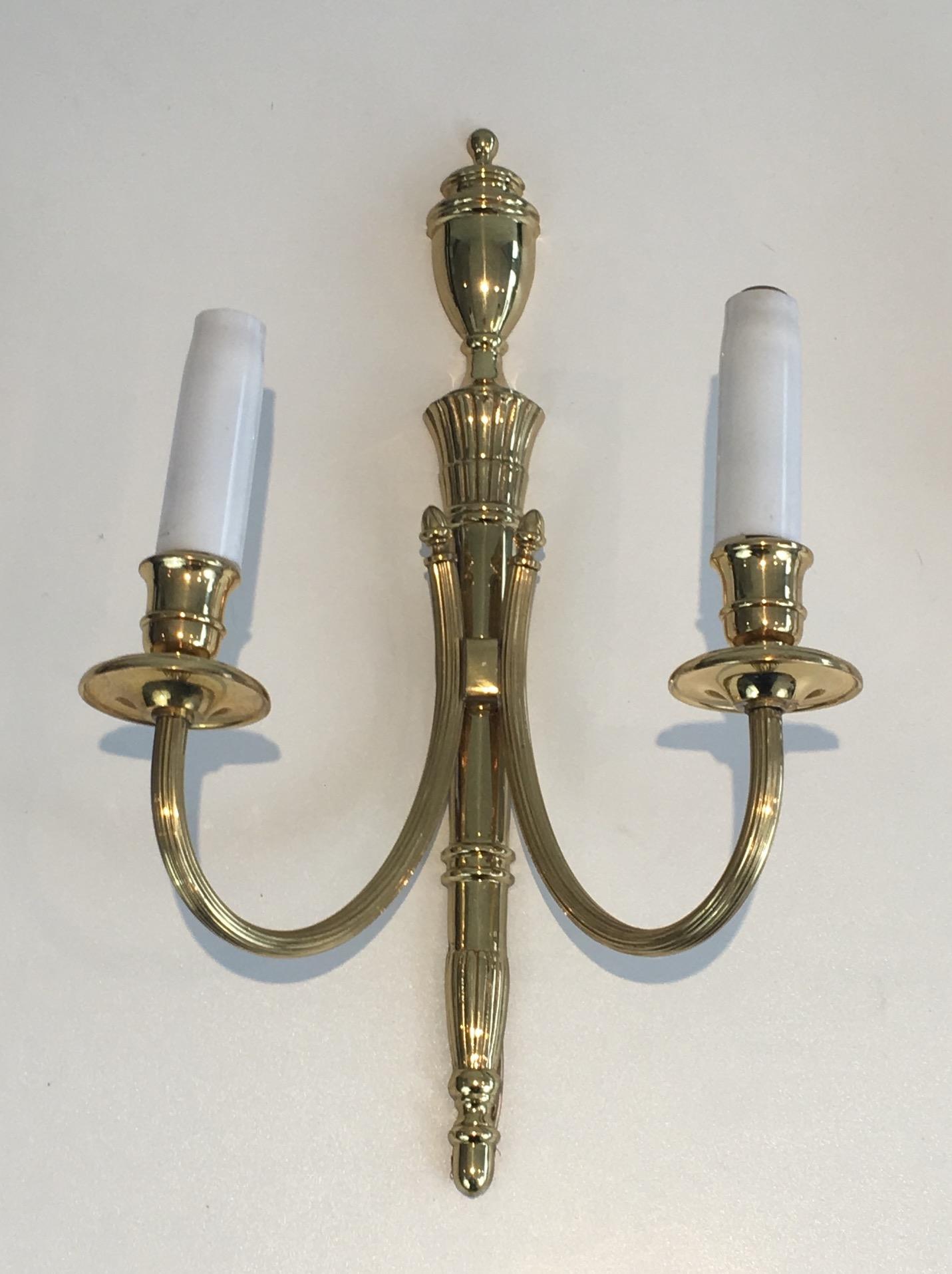 Pair of Neoclassical Brass Sconces, circa 1970 1
