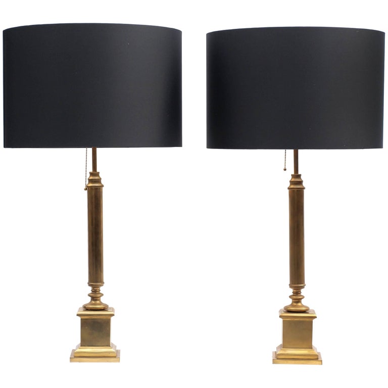 Pair Of Neoclassical Brass Table Lamps French Circa 1950s