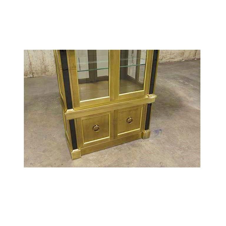 American Two Neoclassical Brass Vitrine Cabinets by Mastercraft For Sale