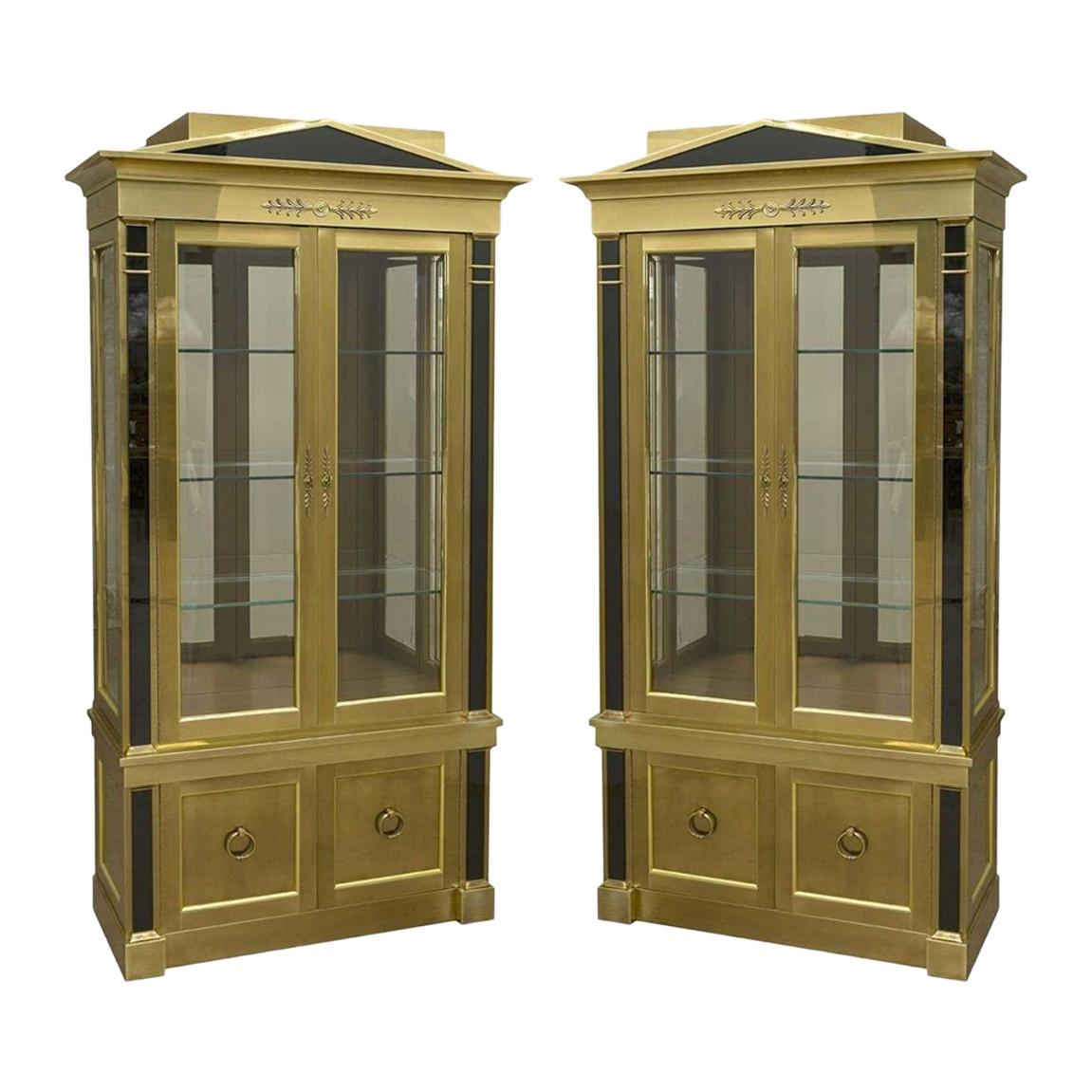 Two Neoclassical Brass Vitrine Cabinets by Mastercraft For Sale at 1stDibs  | mastercraft cabinet price list