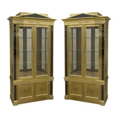 Retro Two Neoclassical Brass Vitrine Cabinets by Mastercraft