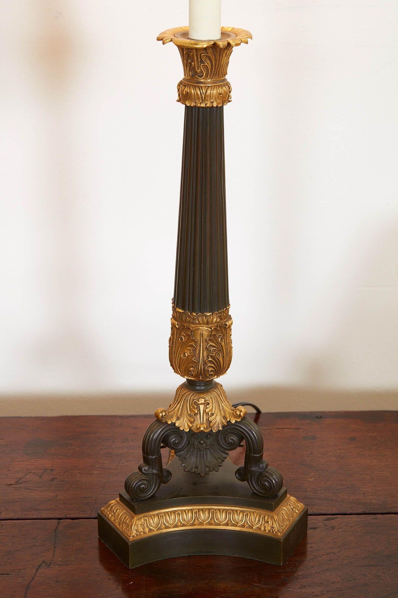 French Pair of Neoclassical Bronze and Ormolu Tabletop Lamps