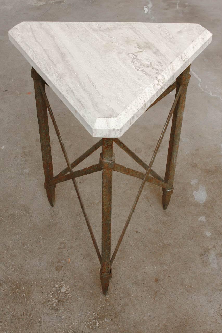 Pair of Neoclassical Bronze and Travertine Drinks Tables 3