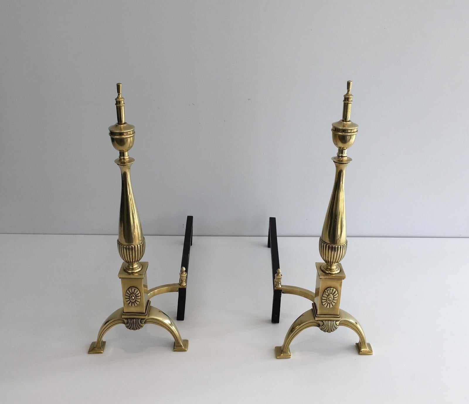 Pair of Neoclassical Bronze Andirons, French, circa 1940 For Sale 13