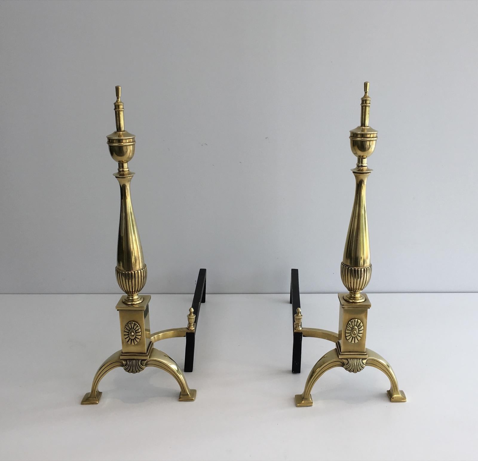 Pair of Neoclassical Bronze Andirons, French, circa 1940 For Sale 14