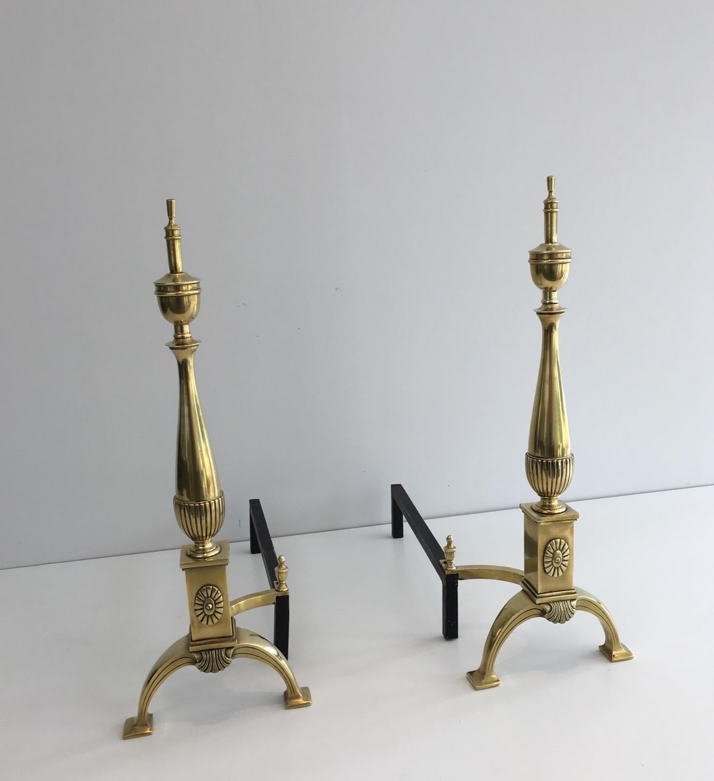 Pair of Neoclassical Bronze Andirons, French, circa 1940 For Sale 15