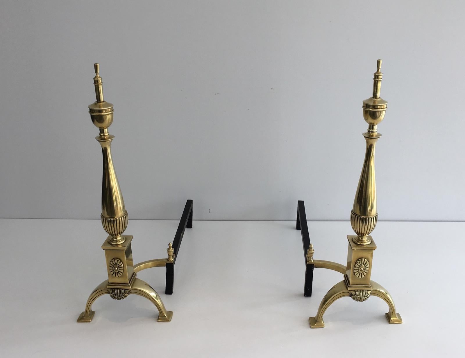 Pair of Neoclassical Bronze Andirons, French, circa 1940 For Sale 16